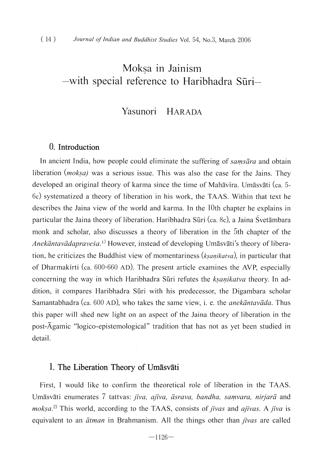 Moksa in Jainism -With Special Reference to Haribhadra Suri