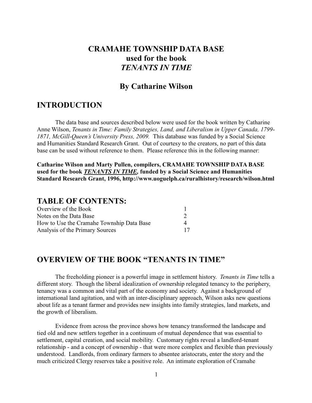 Introduction to Cramahe Township Data