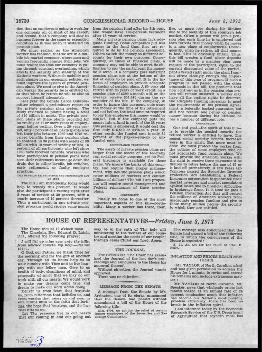 HOUSE of REPRESENTATIVES-Friday, June 8, 1973 the House Met at 12 O'clock Noon