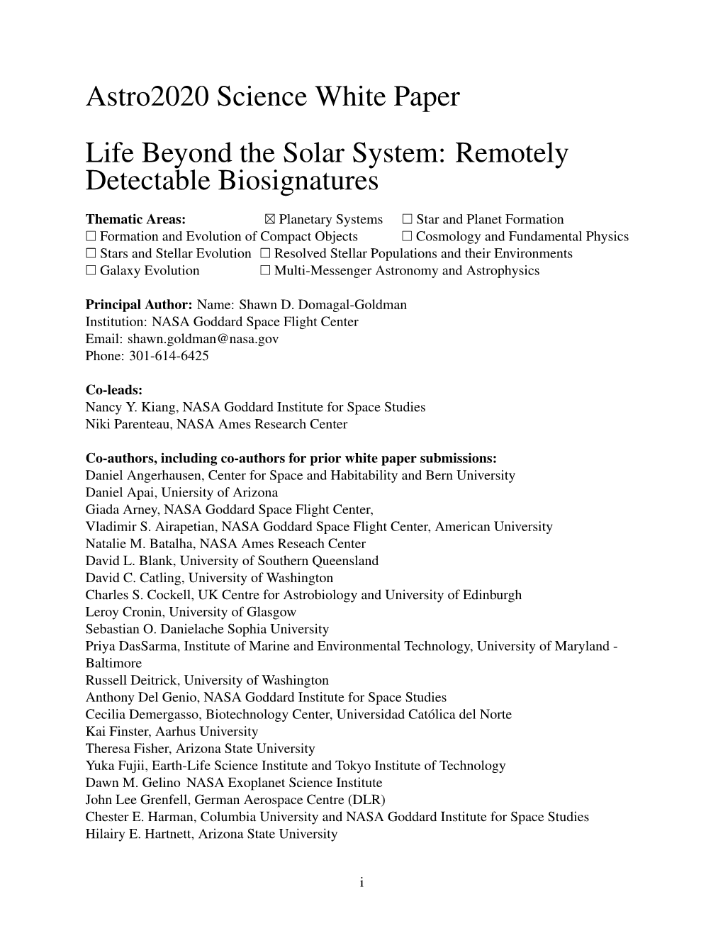 Remotely Detectable Biosignatures