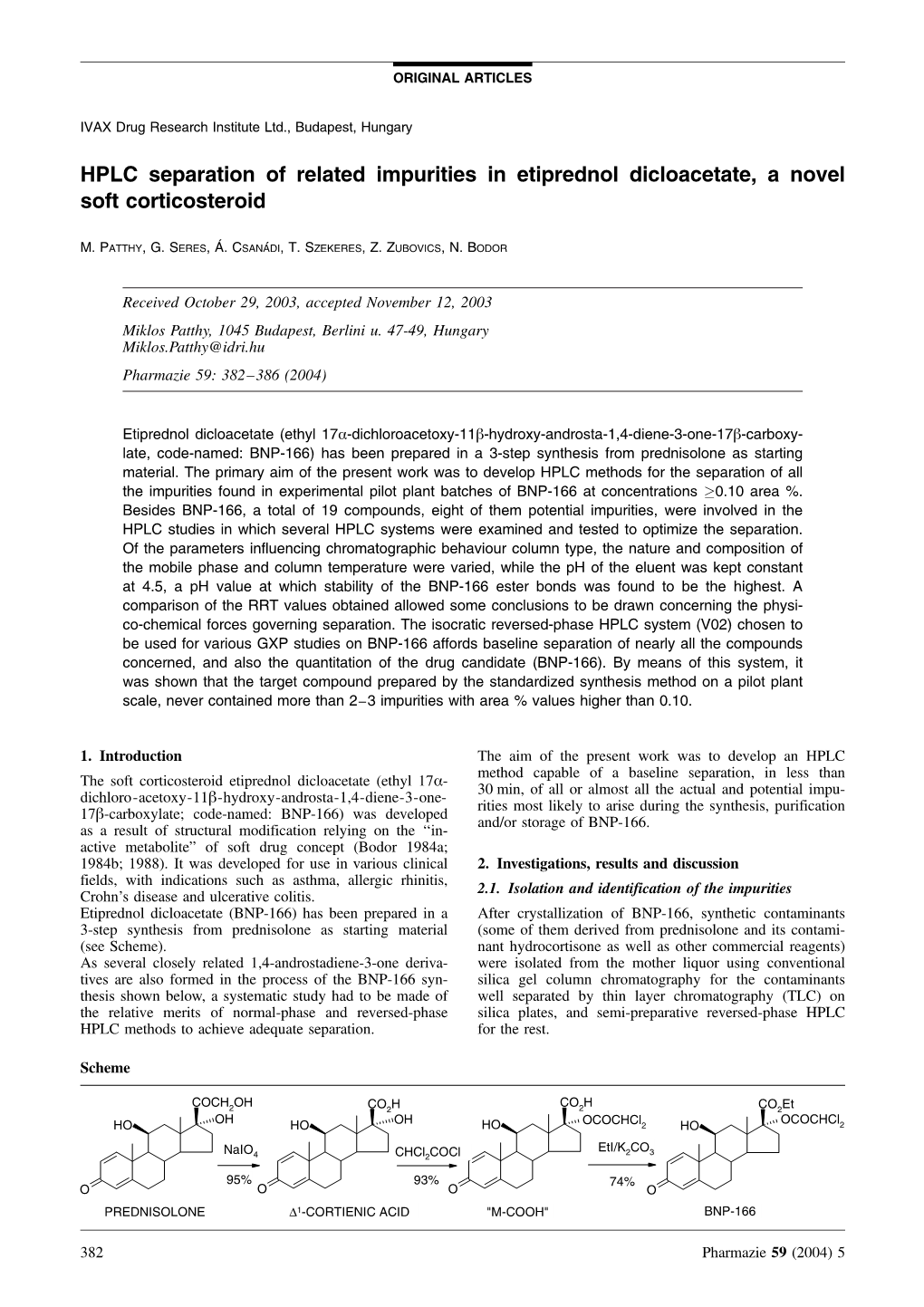 HPLC Separation of Related Impurities in Etiprednol Dicloacetate, a Novel Soft Corticosteroid