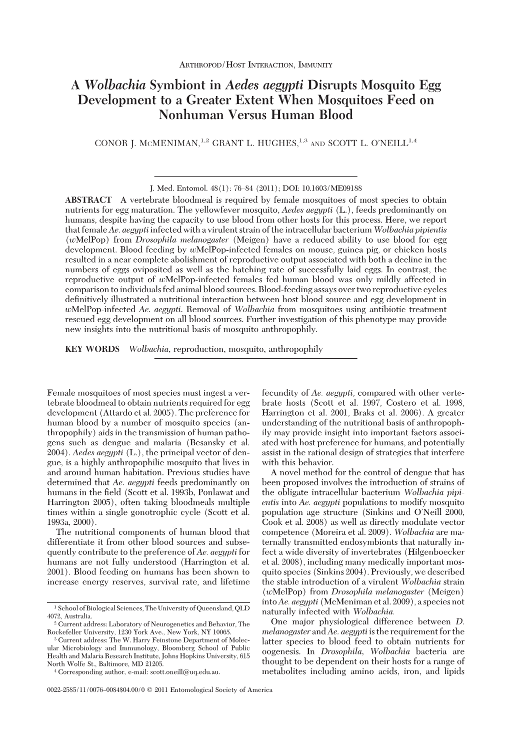 A Wolbachia Symbiont in Aedes Aegypti Disrupts Mosquito Egg Development to a Greater Extent When Mosquitoes Feed on Nonhuman Versus Human Blood