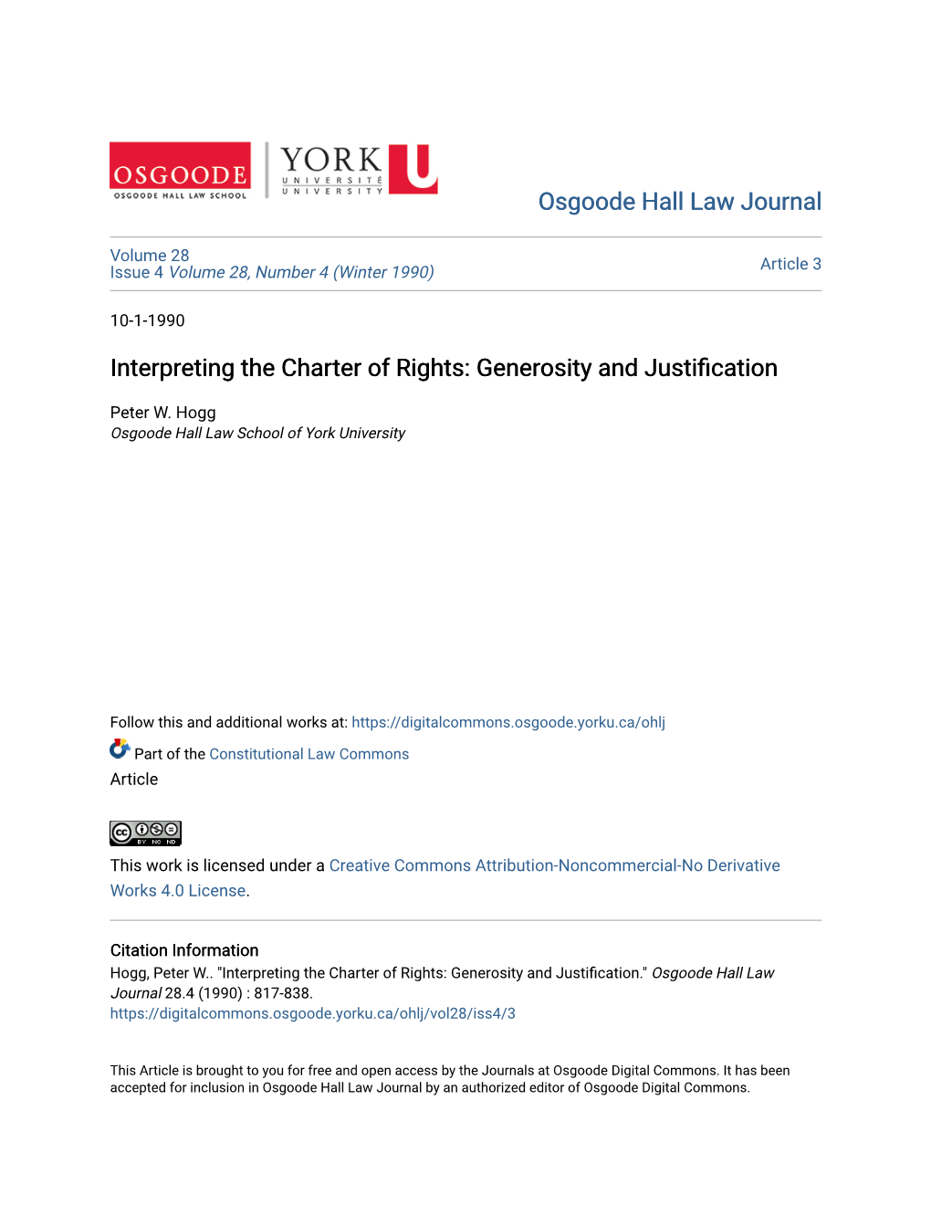 Interpreting the Charter of Rights: Generosity and Justification