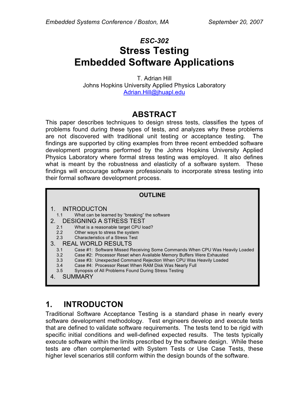 Stress Testing Embedded Software Applications