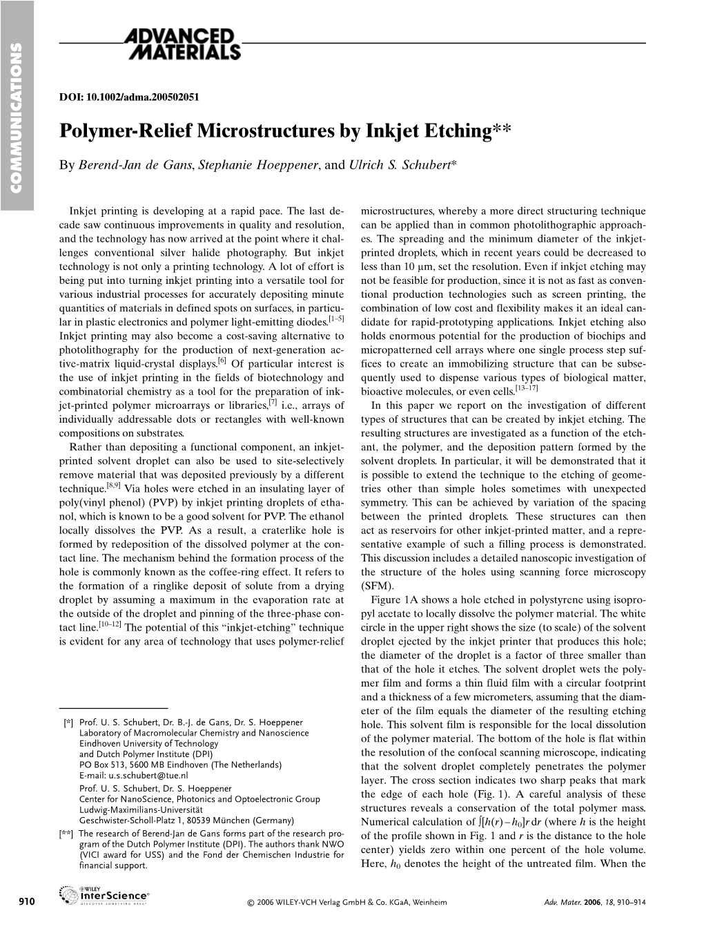 Polymer-Relief Microstructures by Inkjet Etching**