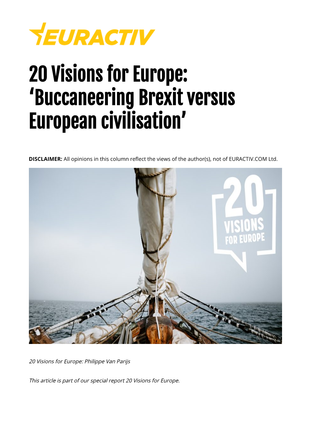 20 Visions for Europe: 'Buccaneering Brexit Versus European Civilisation'