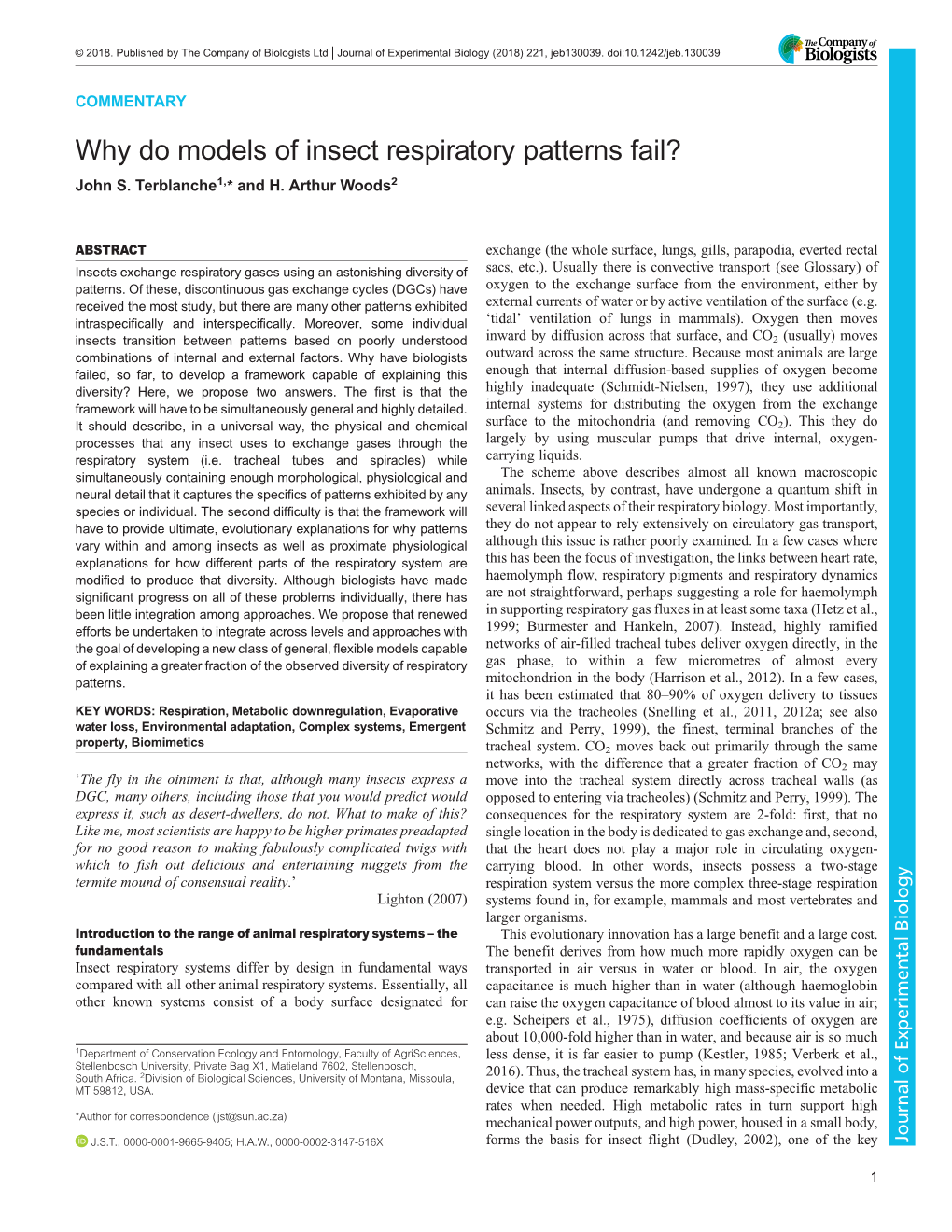 Why Do Models of Insect Respiratory Patterns Fail? John S