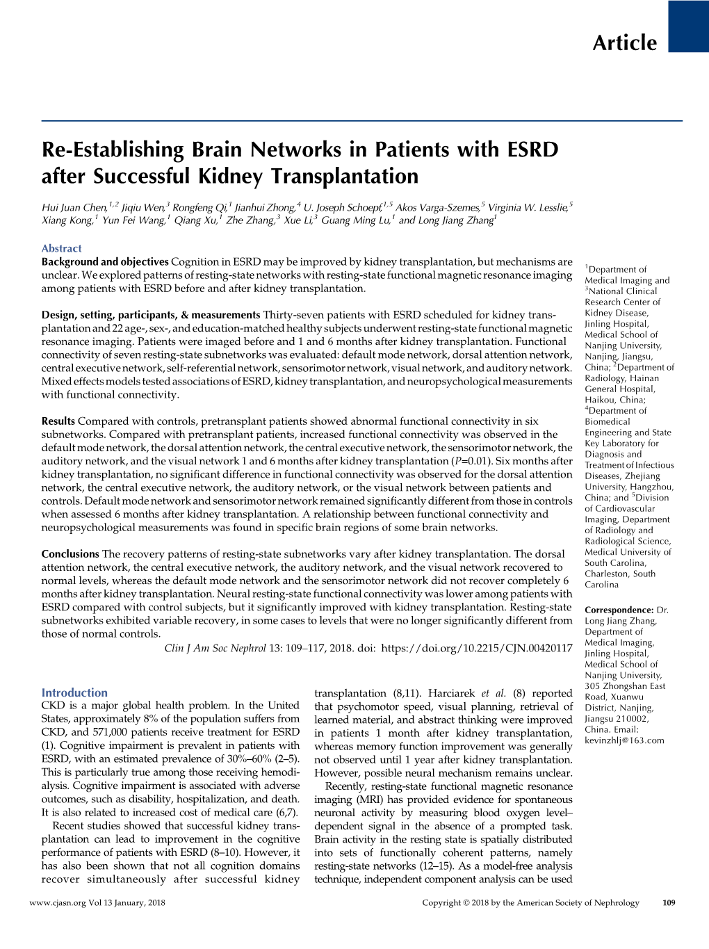 Re-Establishing Brain Networks in Patients with ESRD After Successful Kidney Transplantation