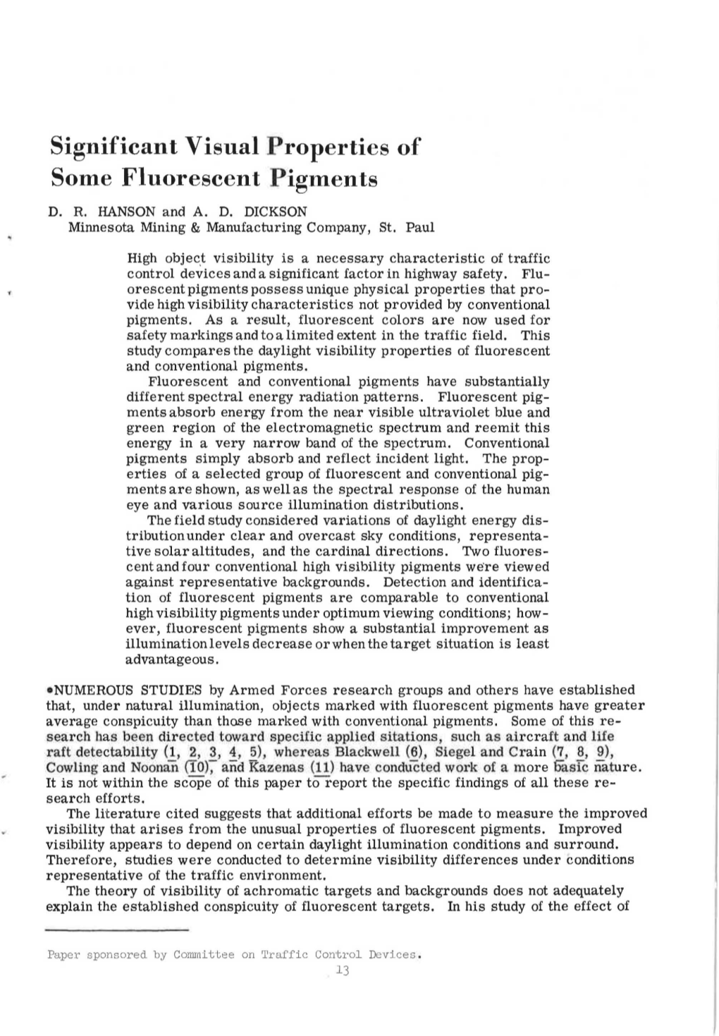 Significant Visual Properties of Some Fluorescent Pigments