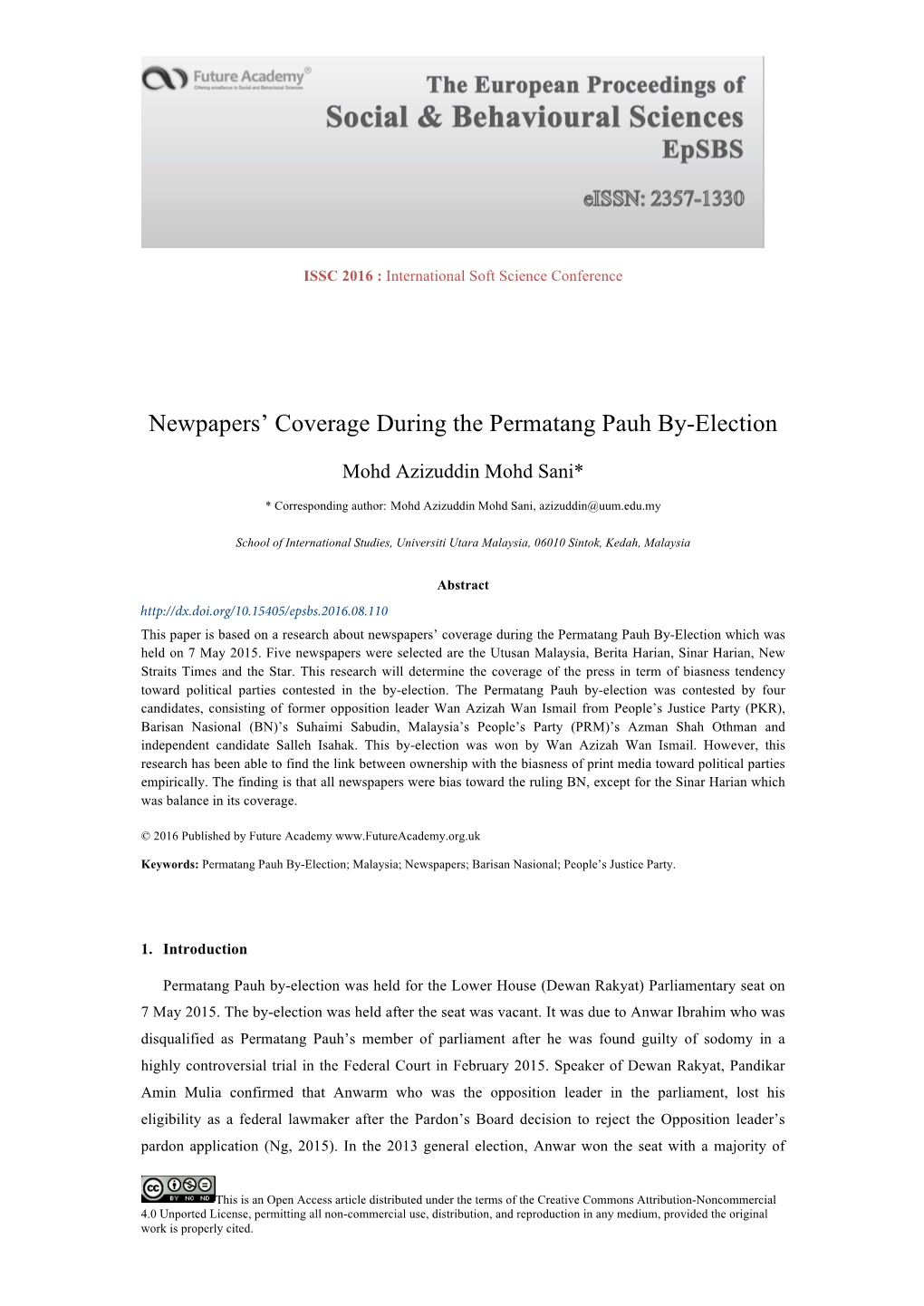 Newpapers' Coverage During the Permatang Pauh By-Election