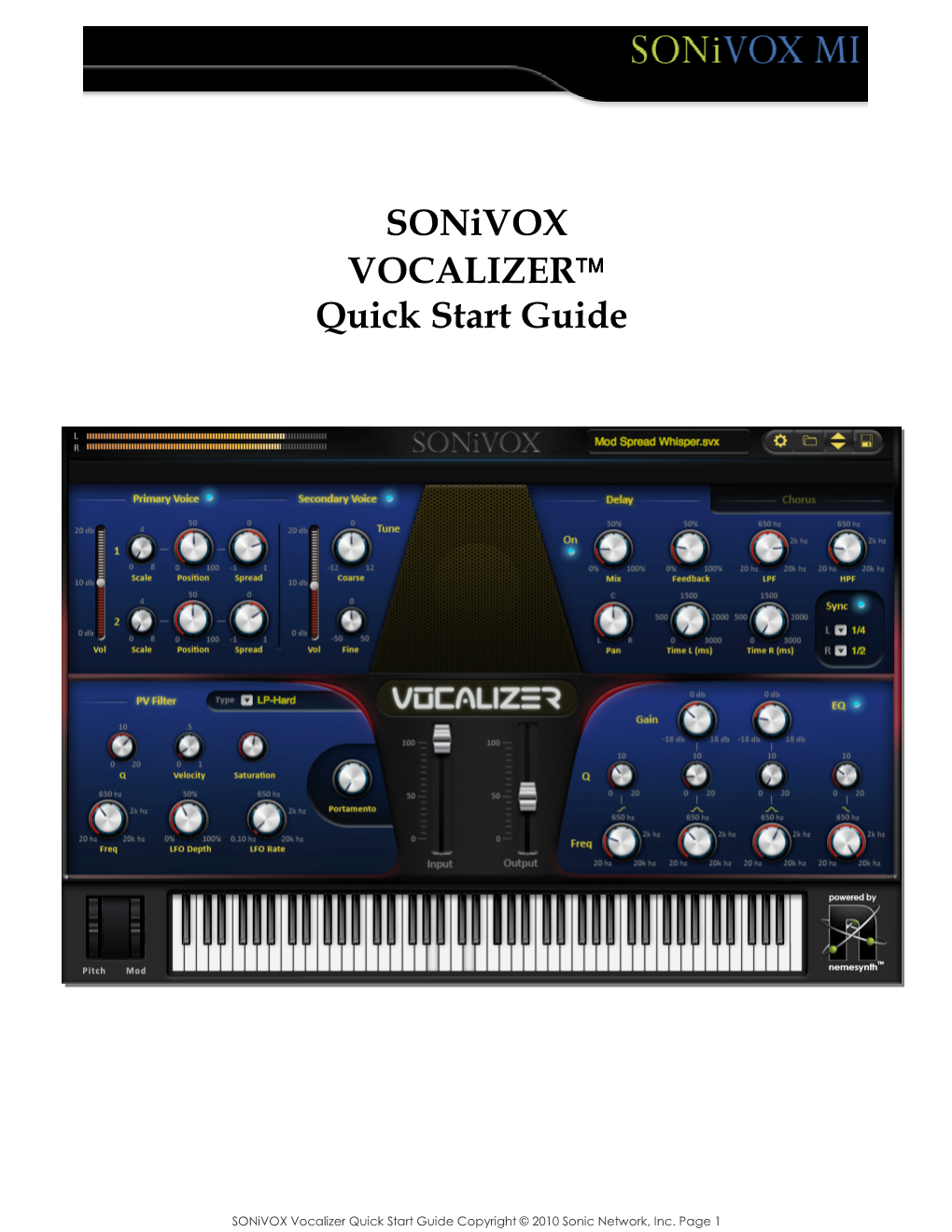 Sonivox VOCALIZER™ Quick Start Guide