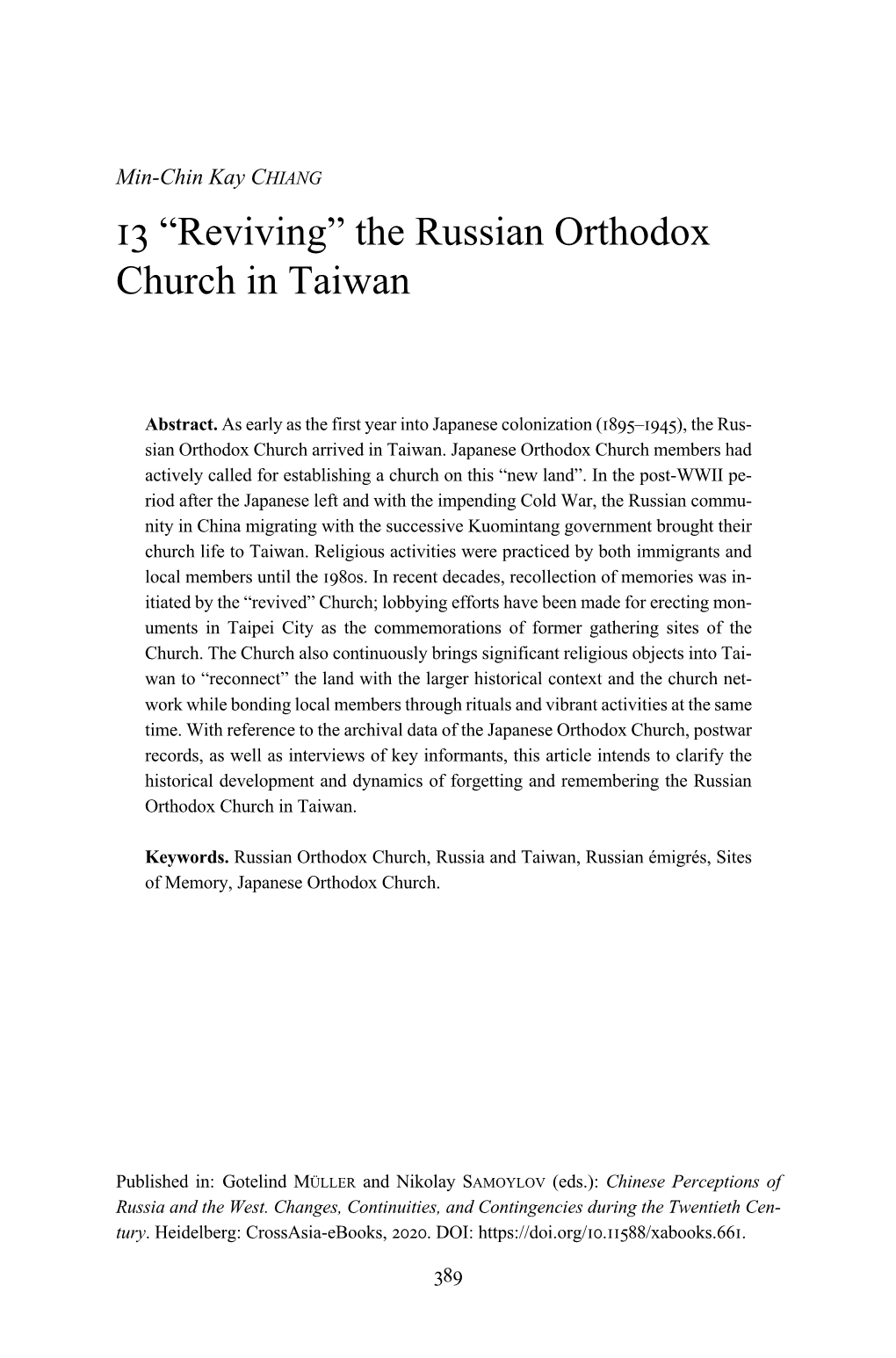 The Russian Orthodox Church in Taiwan