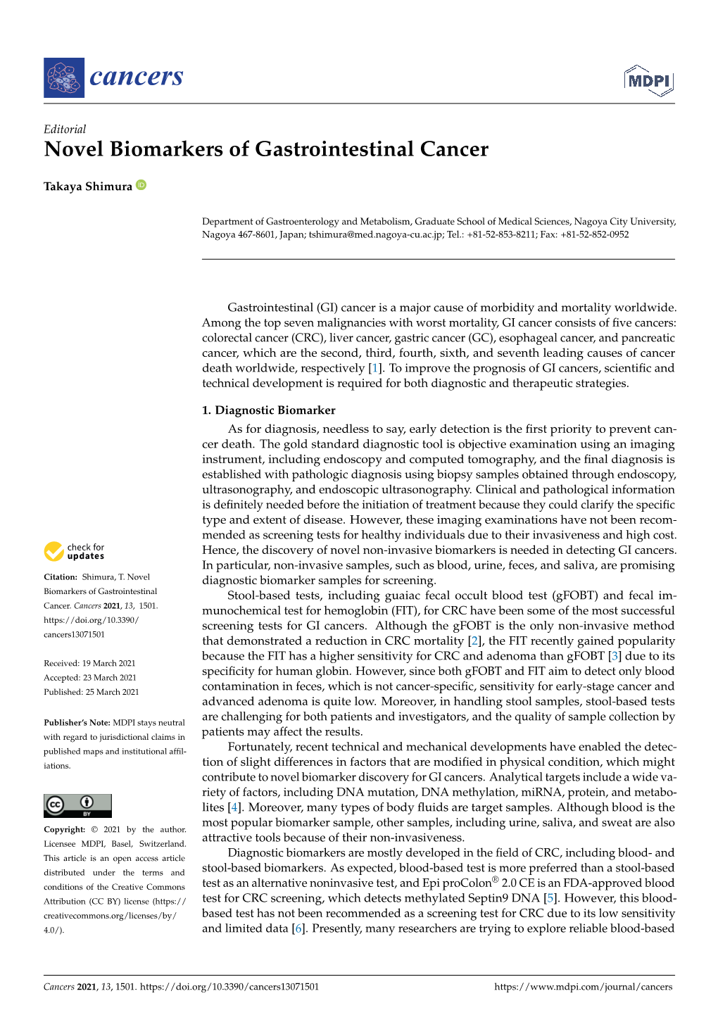 Novel Biomarkers of Gastrointestinal Cancer