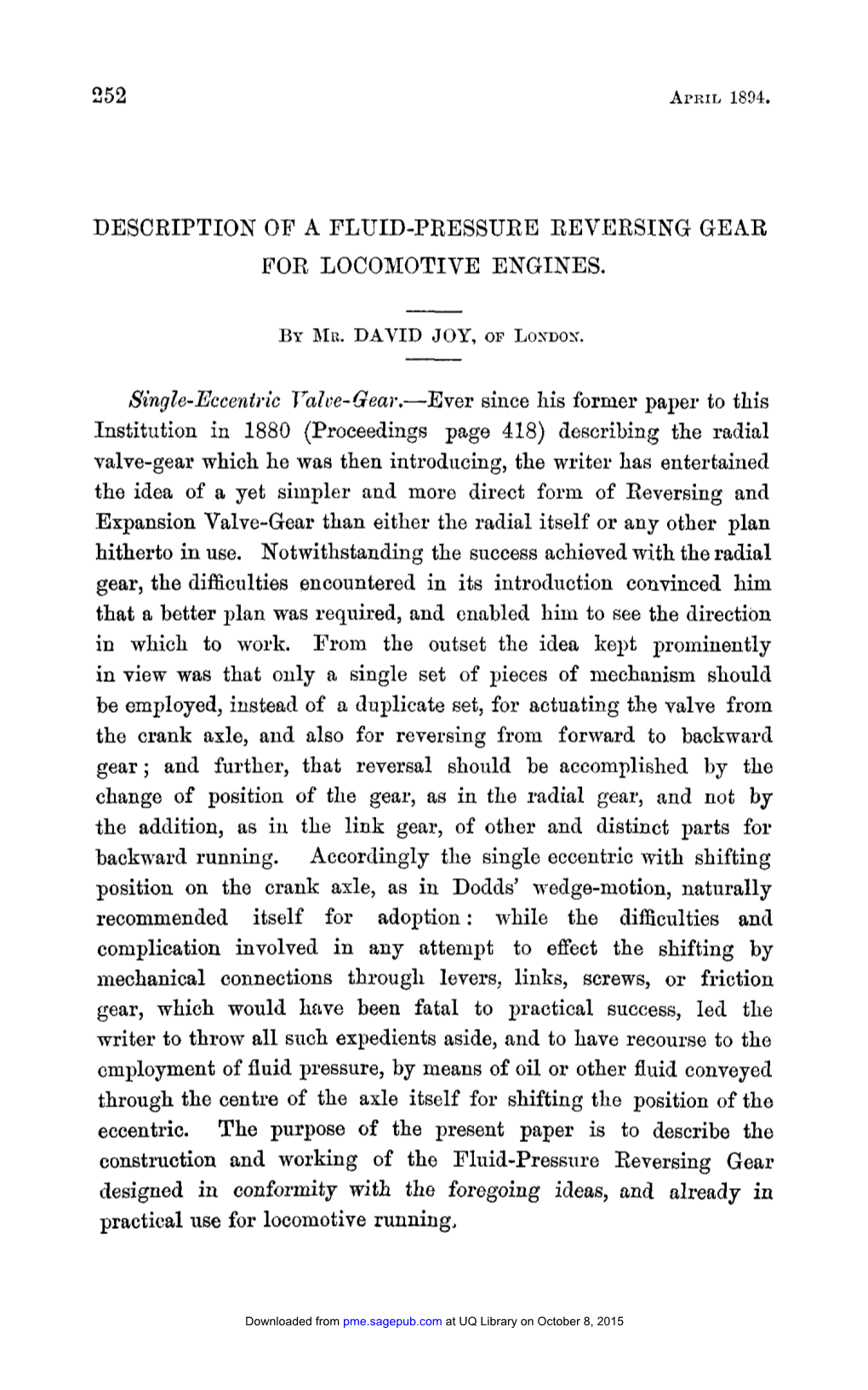 DESCRIPTION of a FLUID-PRESSURE REVERSING GEAR for Locodiiotive ENGINES