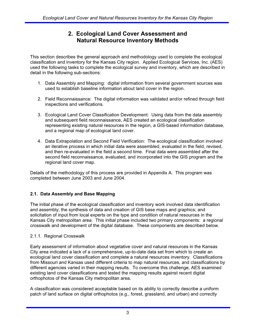 Ecological Land Cover and Natural Resources Inventory for the Kansas City Region