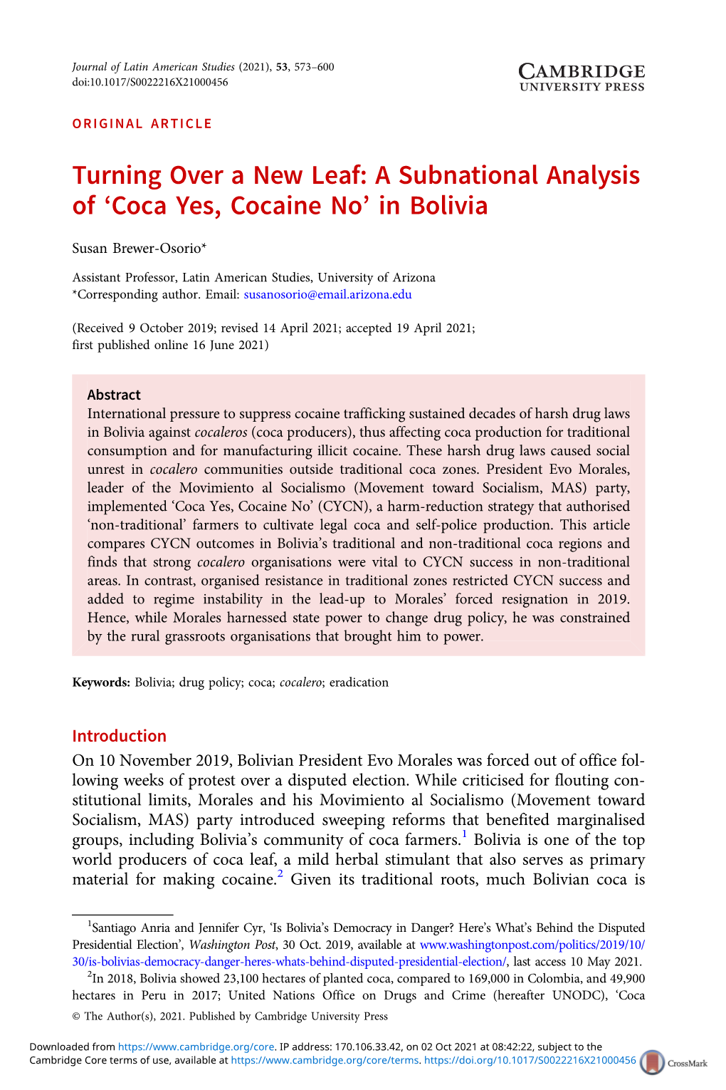 Turning Over a New Leaf: a Subnational Analysis of 'Coca Yes