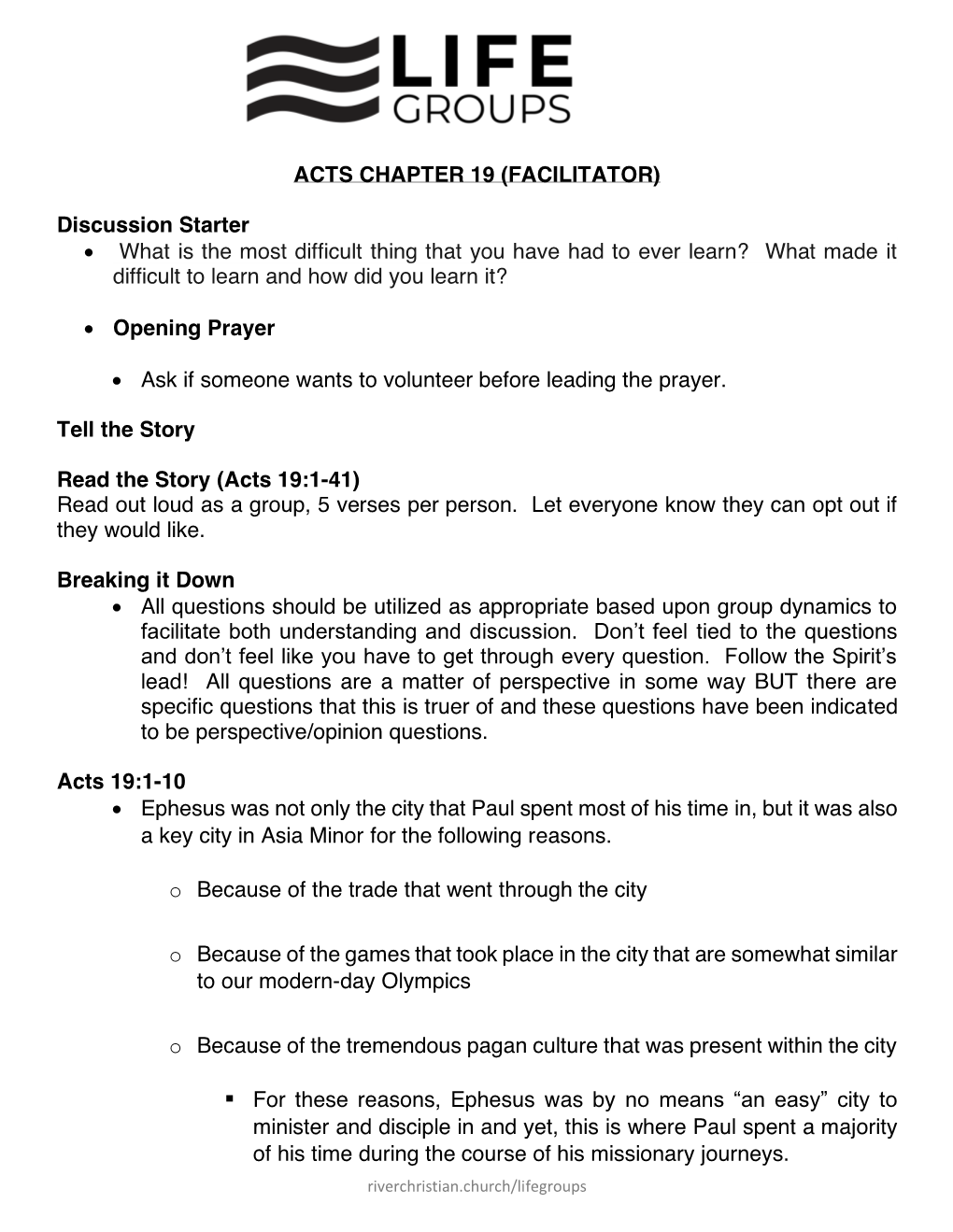 Acts 19:1-41) Read out Loud As a Group, 5 Verses Per Person