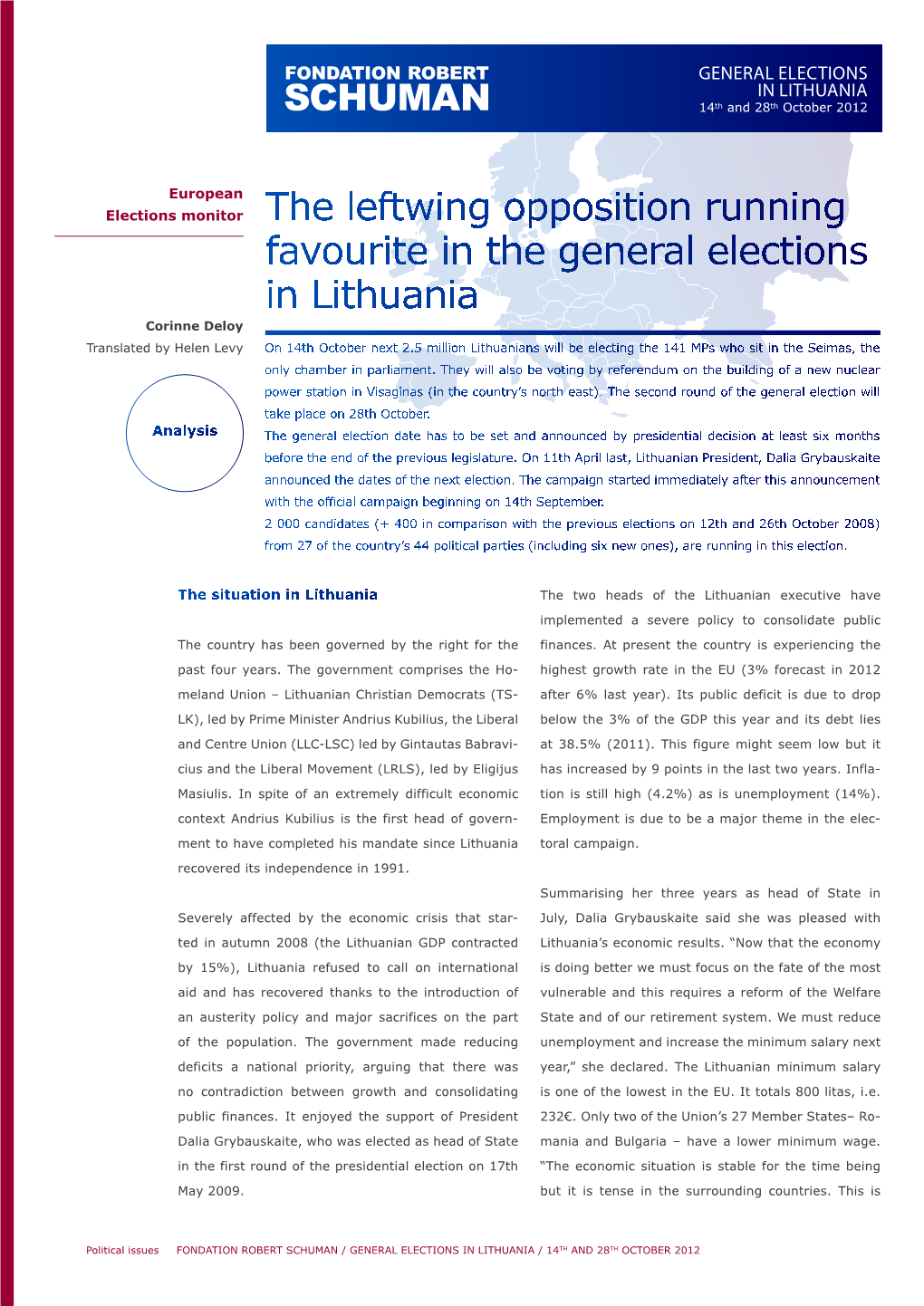 GENERAL ELECTIONS in LITHUANIA 14Th and 28Th October 2012