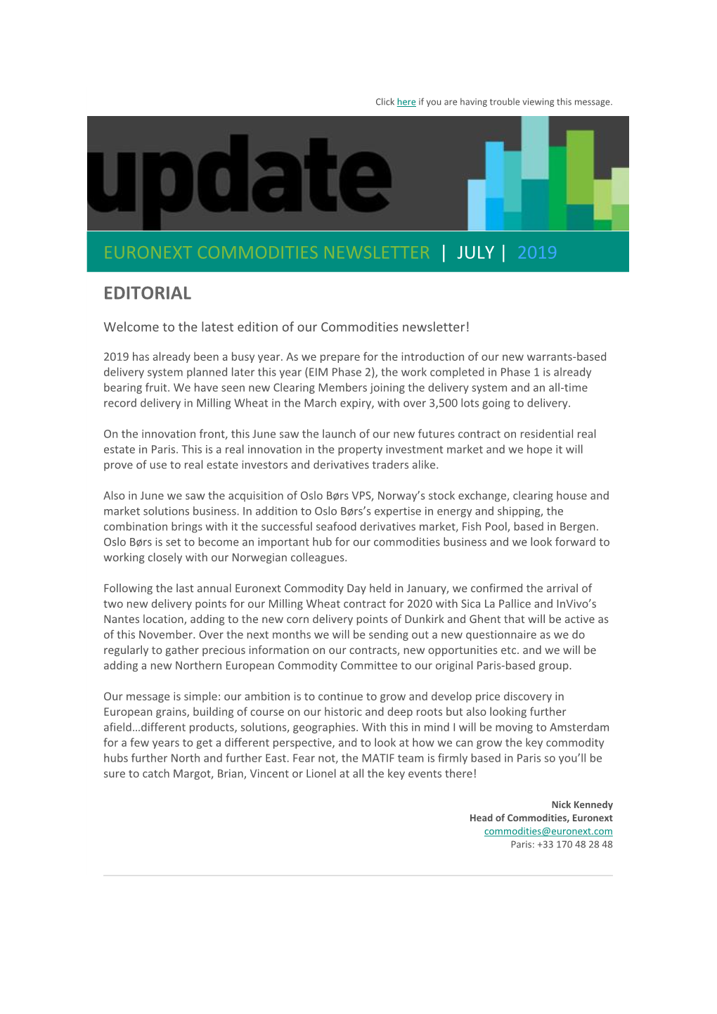 Euronext Commodities Newsletter | July | 2019