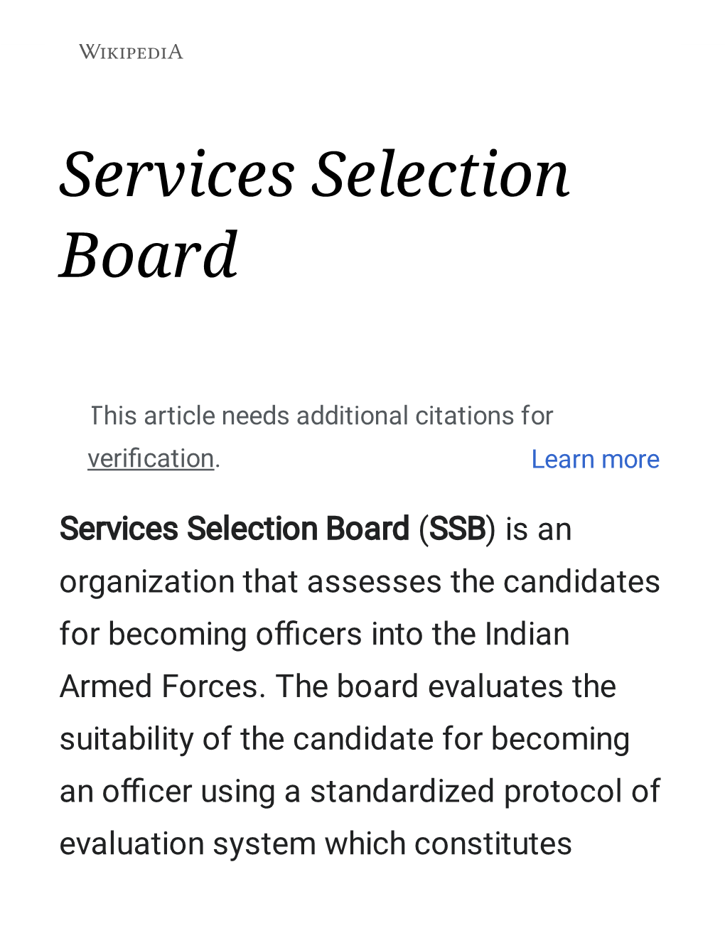 Services Selection Board