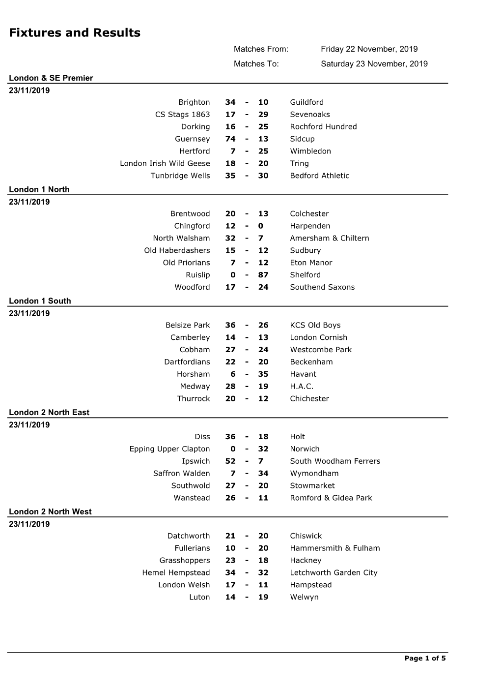 Fixtures and Results