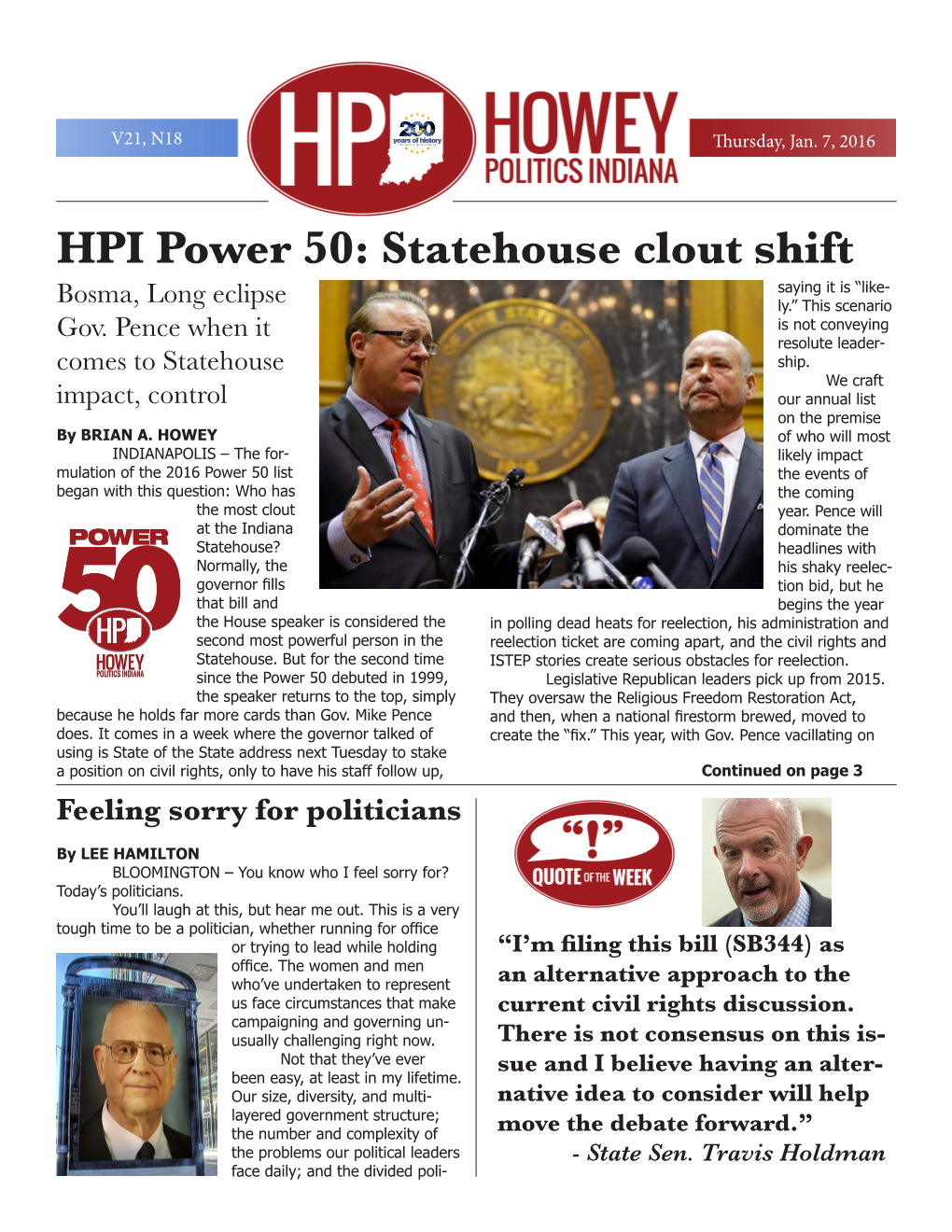 HPI Power 50: Statehouse Clout Shift Saying It Is “Like- Bosma, Long Eclipse Ly.” This Scenario Is Not Conveying Gov