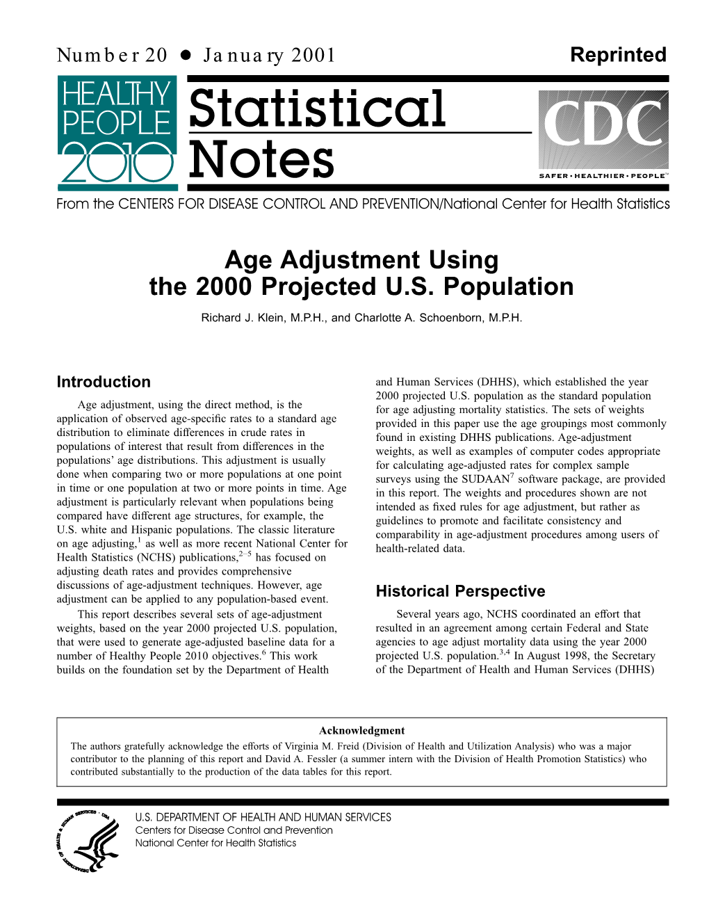 Age Adjustment Using the 2000 Projected U.S. Population Pdf