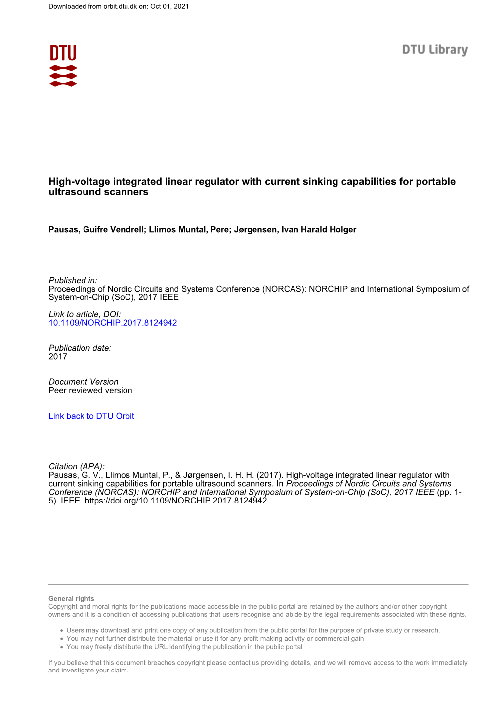 High-Voltage Integrated Linear Regulator with Current Sinking Capabilities for Portable Ultrasound Scanners