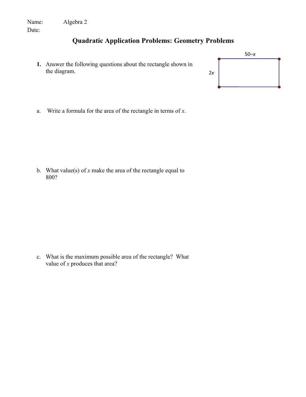 Quadratic Application Problems