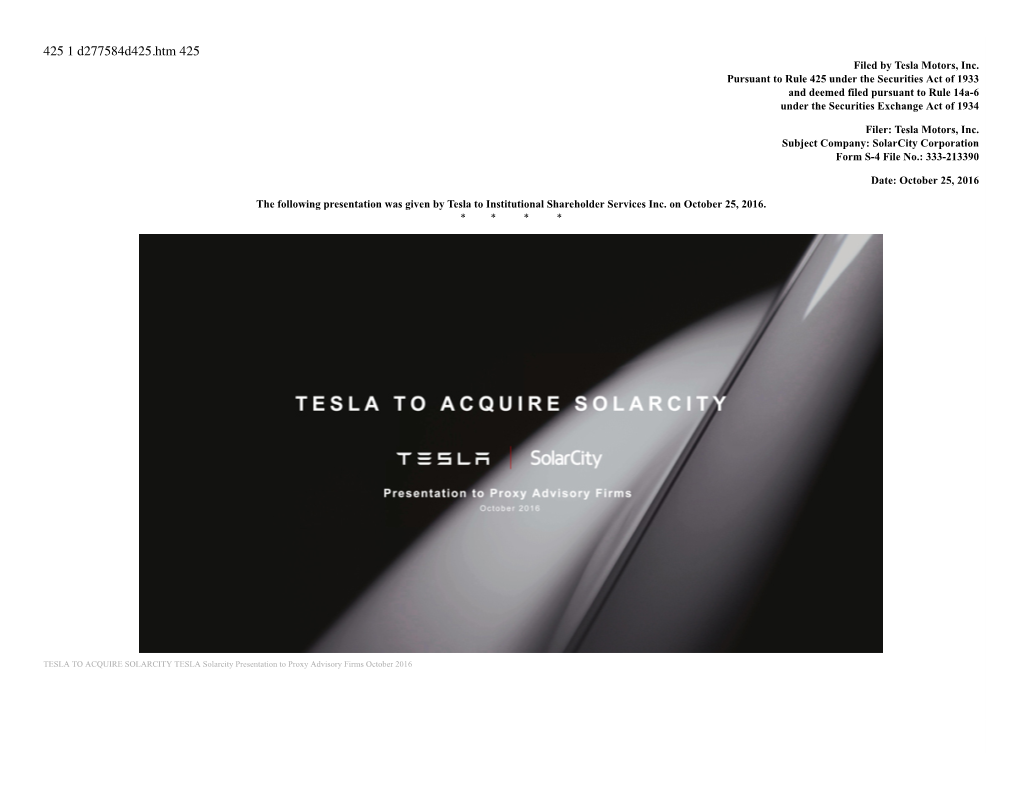 425 1 D277584d425.Htm 425 Filed by Tesla Motors, Inc