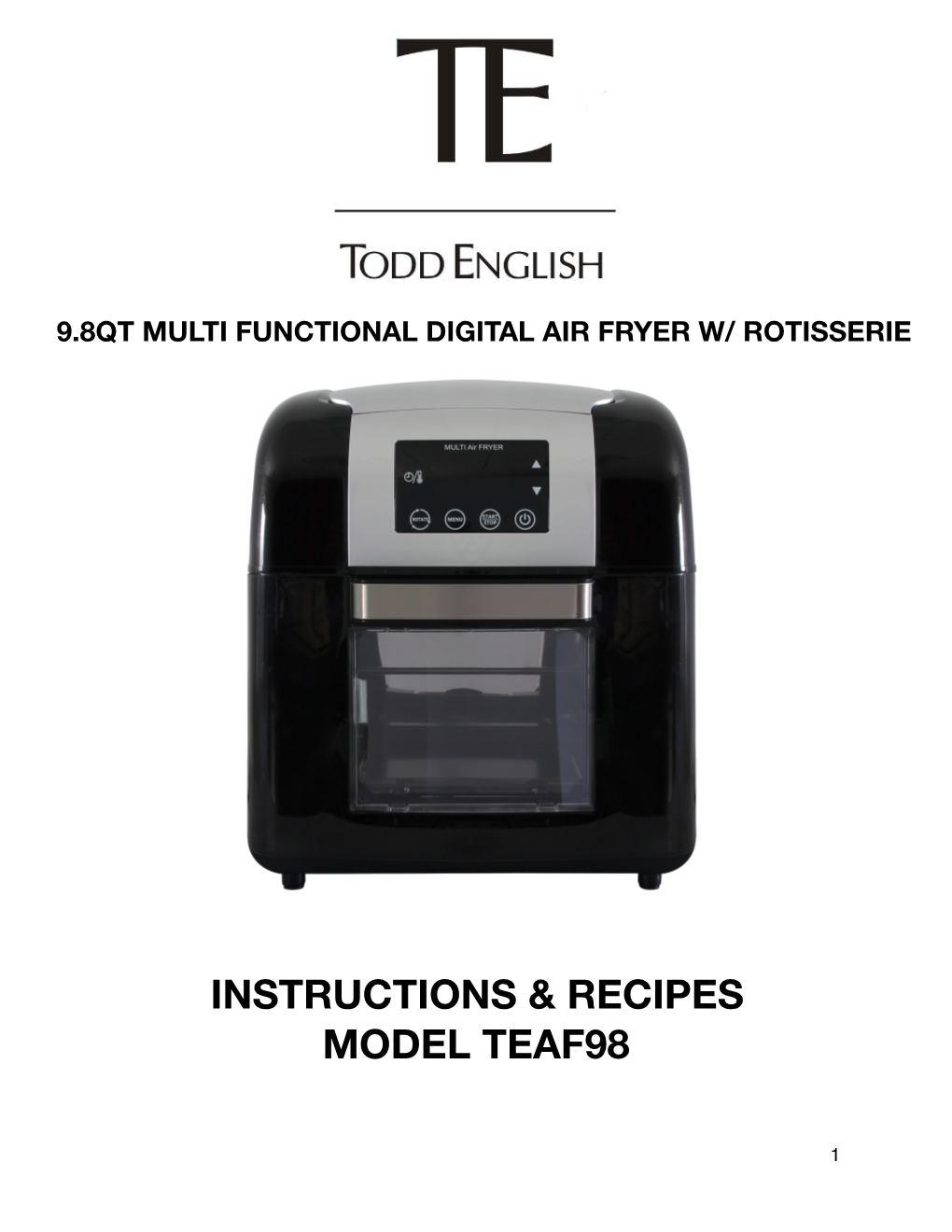 9.8Qt Multi Functional Digital Air Fryer W/ Rotisserie