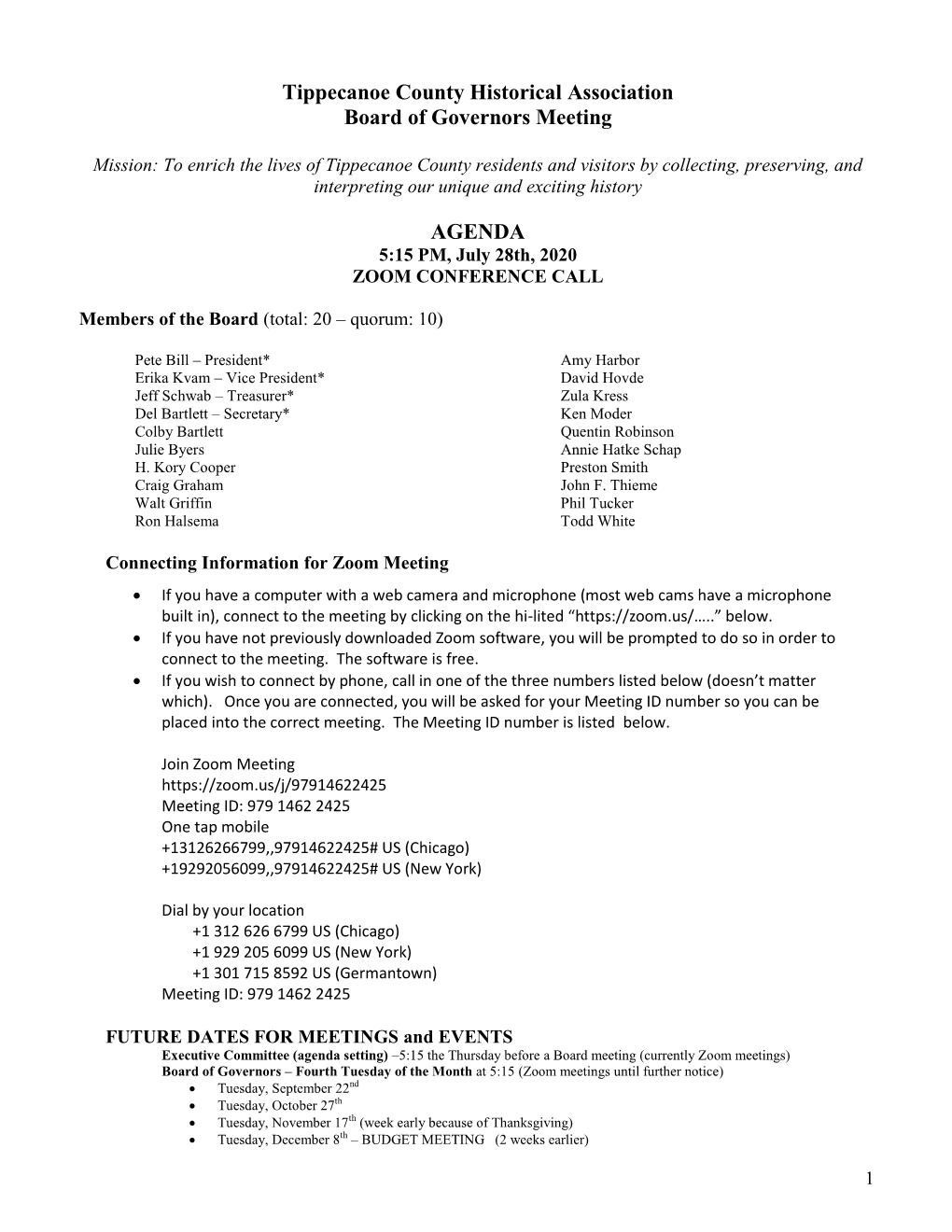 Board Meeting Agenda and Minutes August 25, 2020