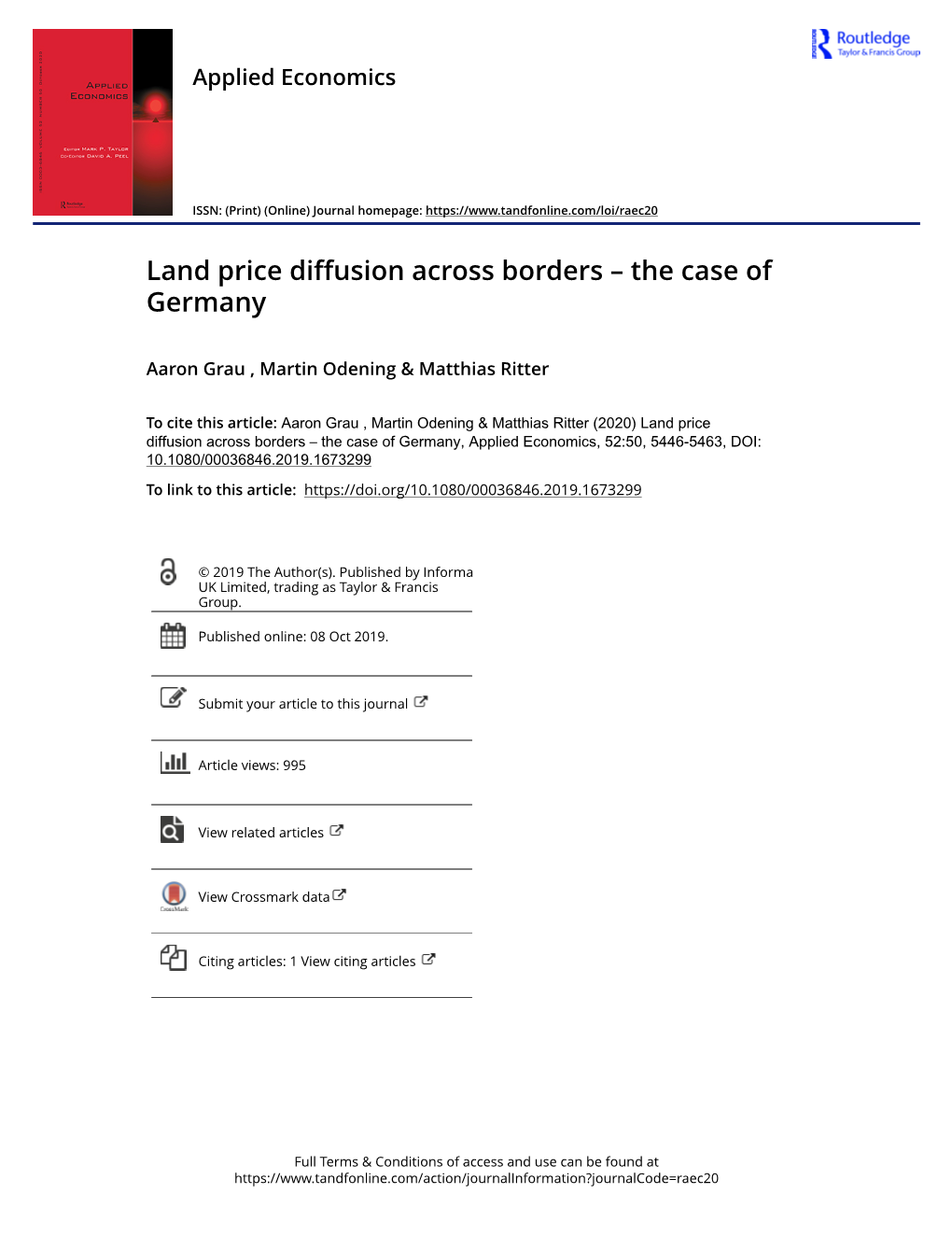 Land Price Diffusion Across Borders the Case of Germany.Pdf —