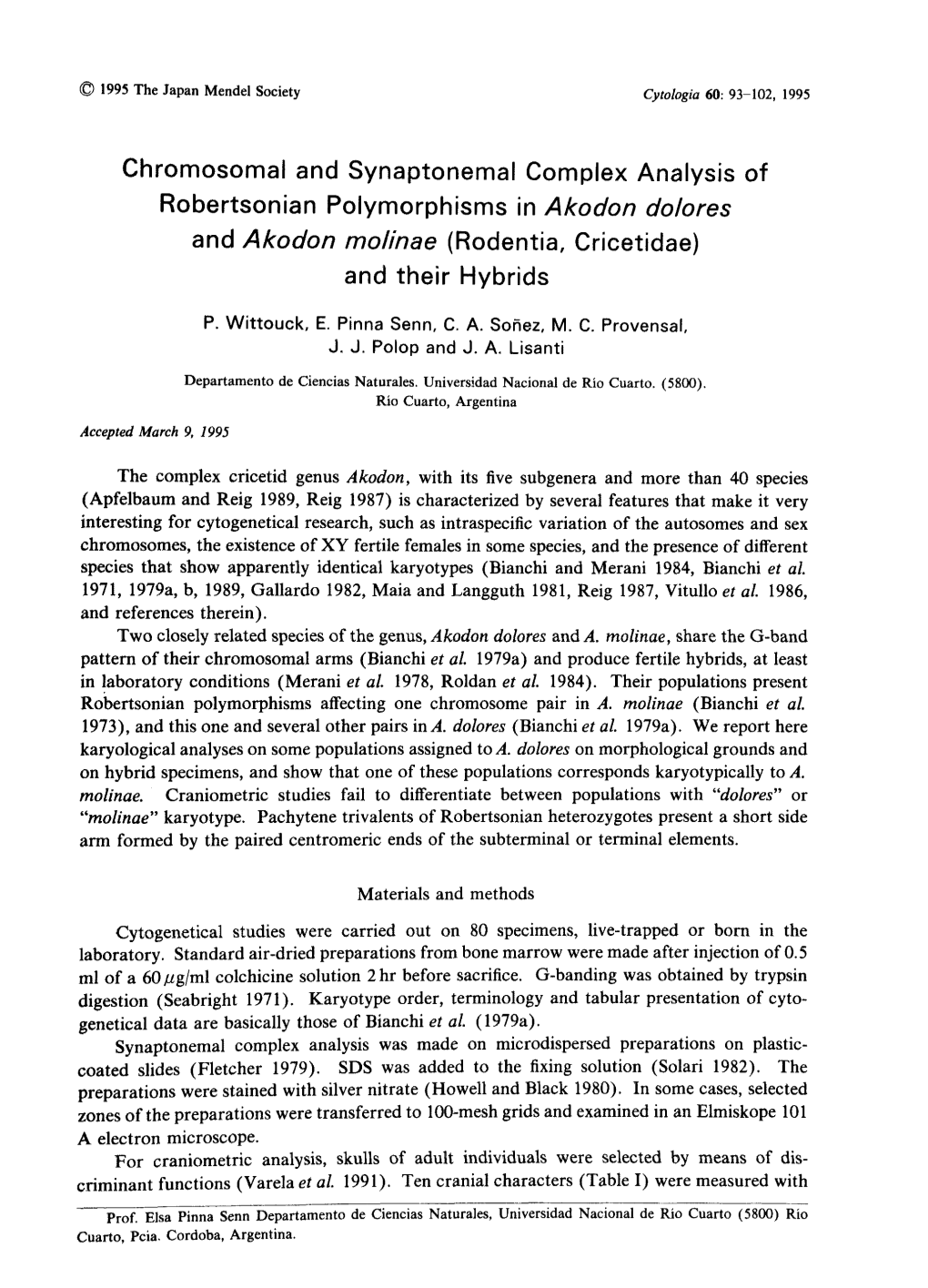 Rodentia, Cricetidae) and Their Hybrids