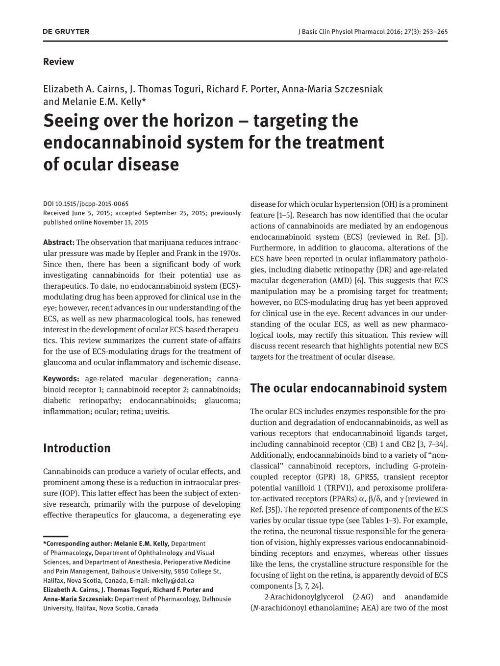 Seeing Over the Horizon – Targeting the Endocannabinoid System for the Treatment of Ocular Disease