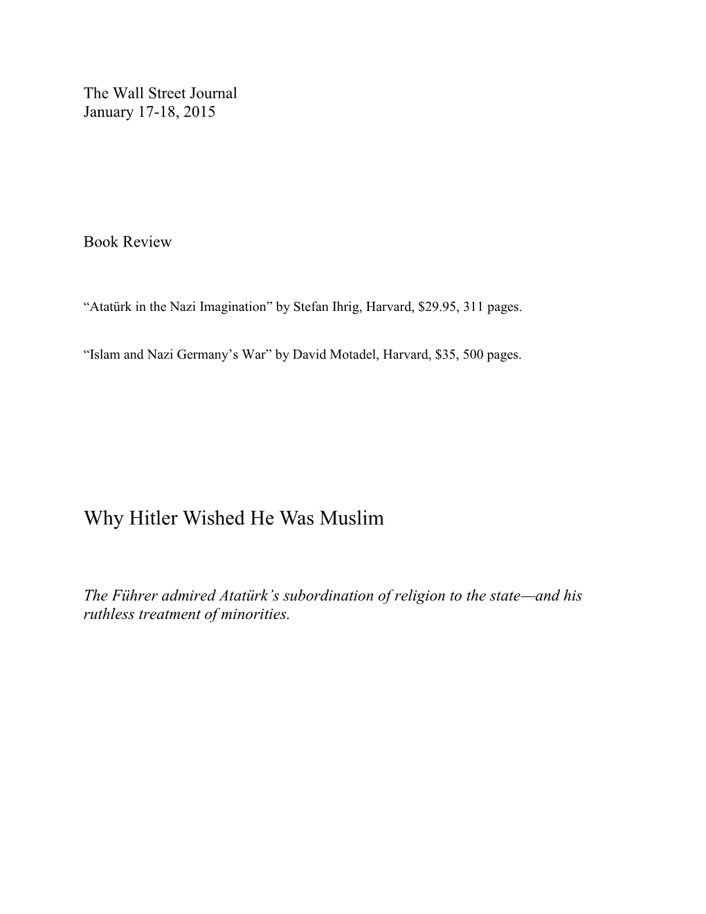 Why Hitler Wished He Was Muslim