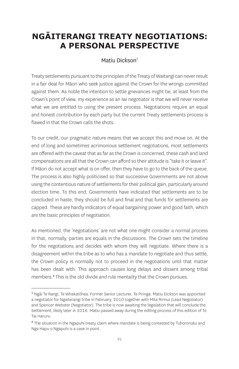 Ngāiterangi Treaty Negotiations: a Personal Perspective