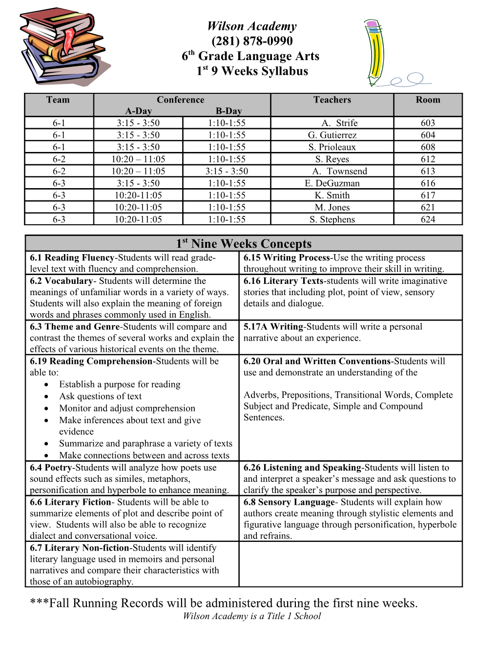 1St 9 Weeks Syllabus