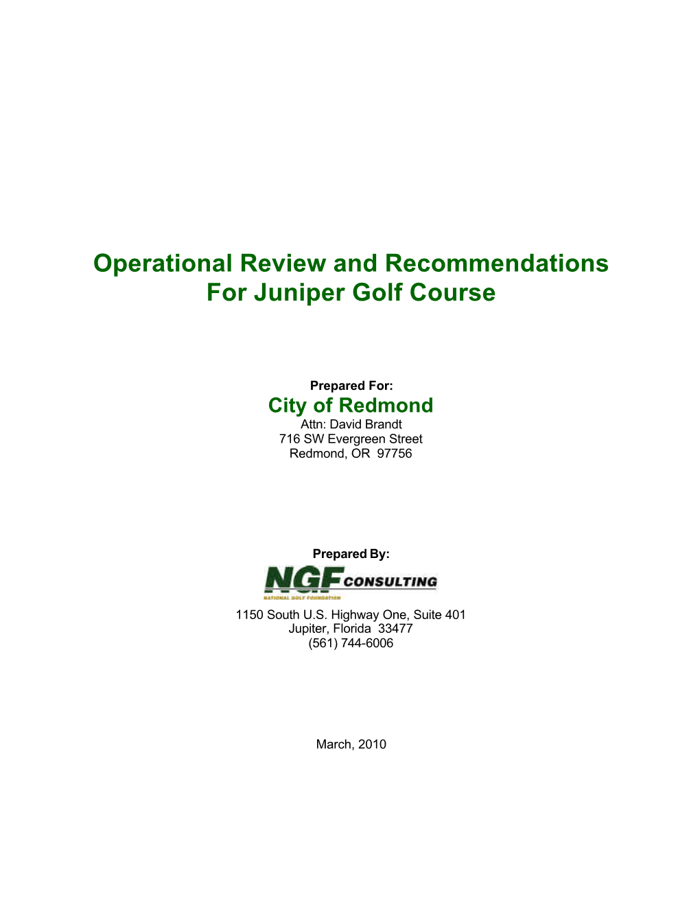 Operational Review and Recommendations for Juniper Golf Course