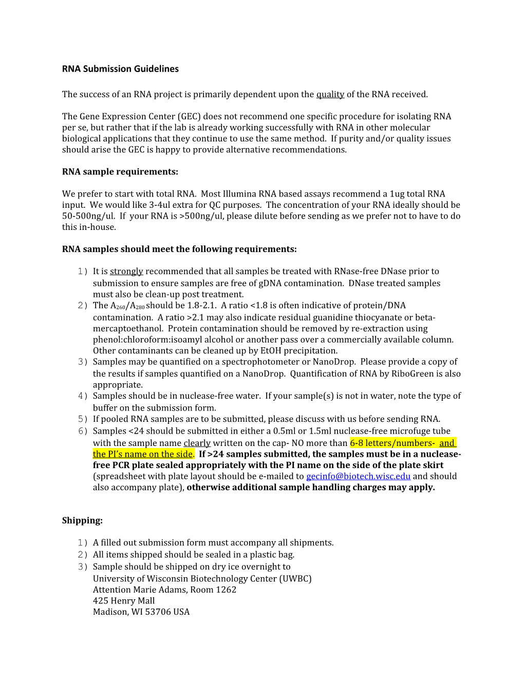 RNA Submission Guidelines