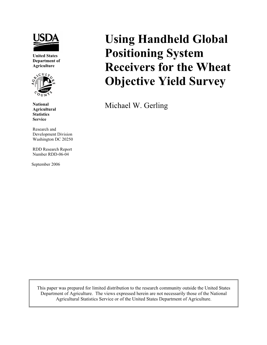 Using Handheld Global Positioning System Receivers for the Wheat Objective Yield Survey