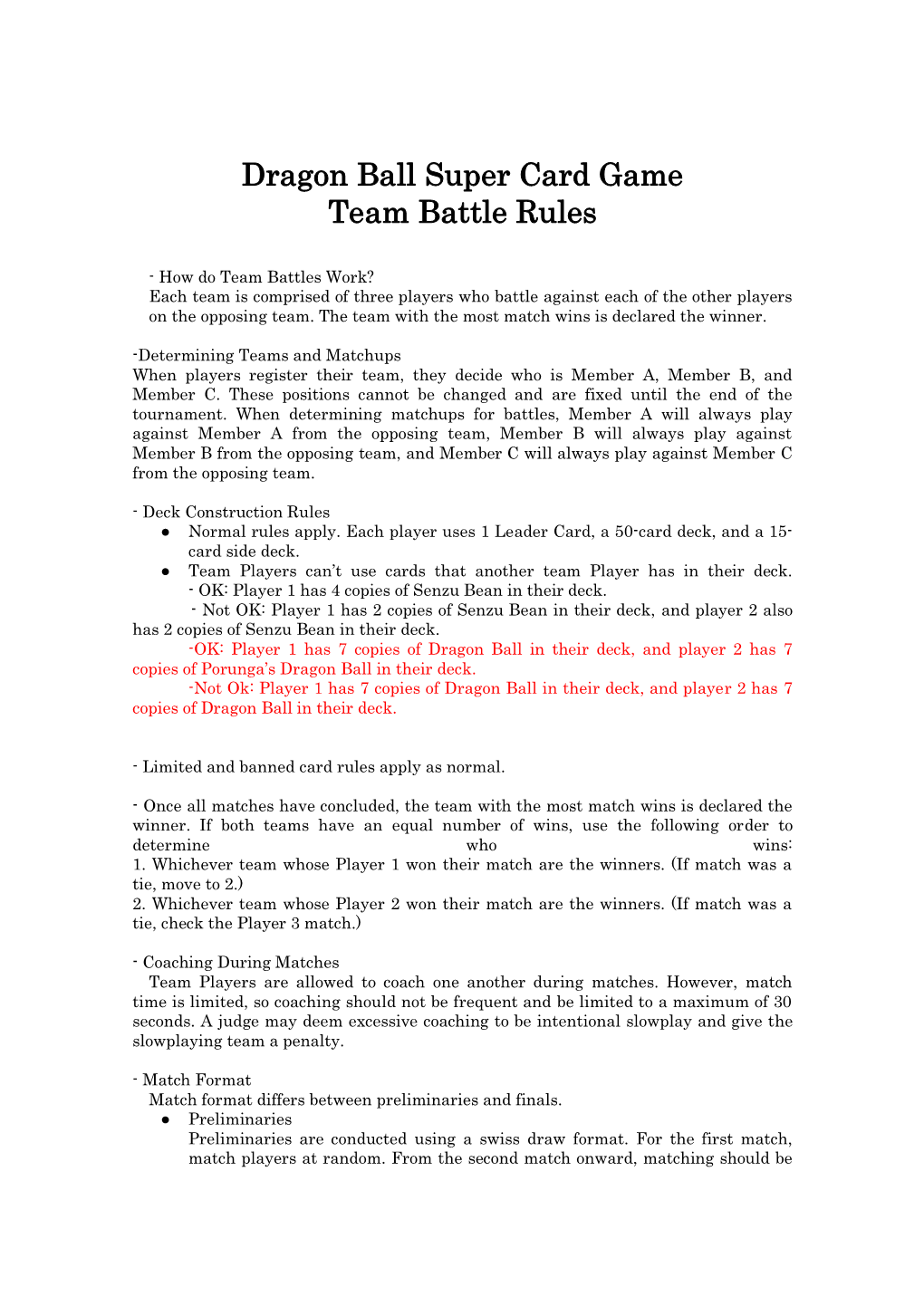 Dragon Ball Super Card Game Team Battle Rules