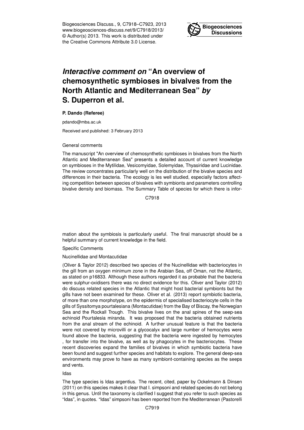 An Overview of Chemosynthetic Symbioses in Bivalves from the North Atlantic and Mediterranean Sea” by S