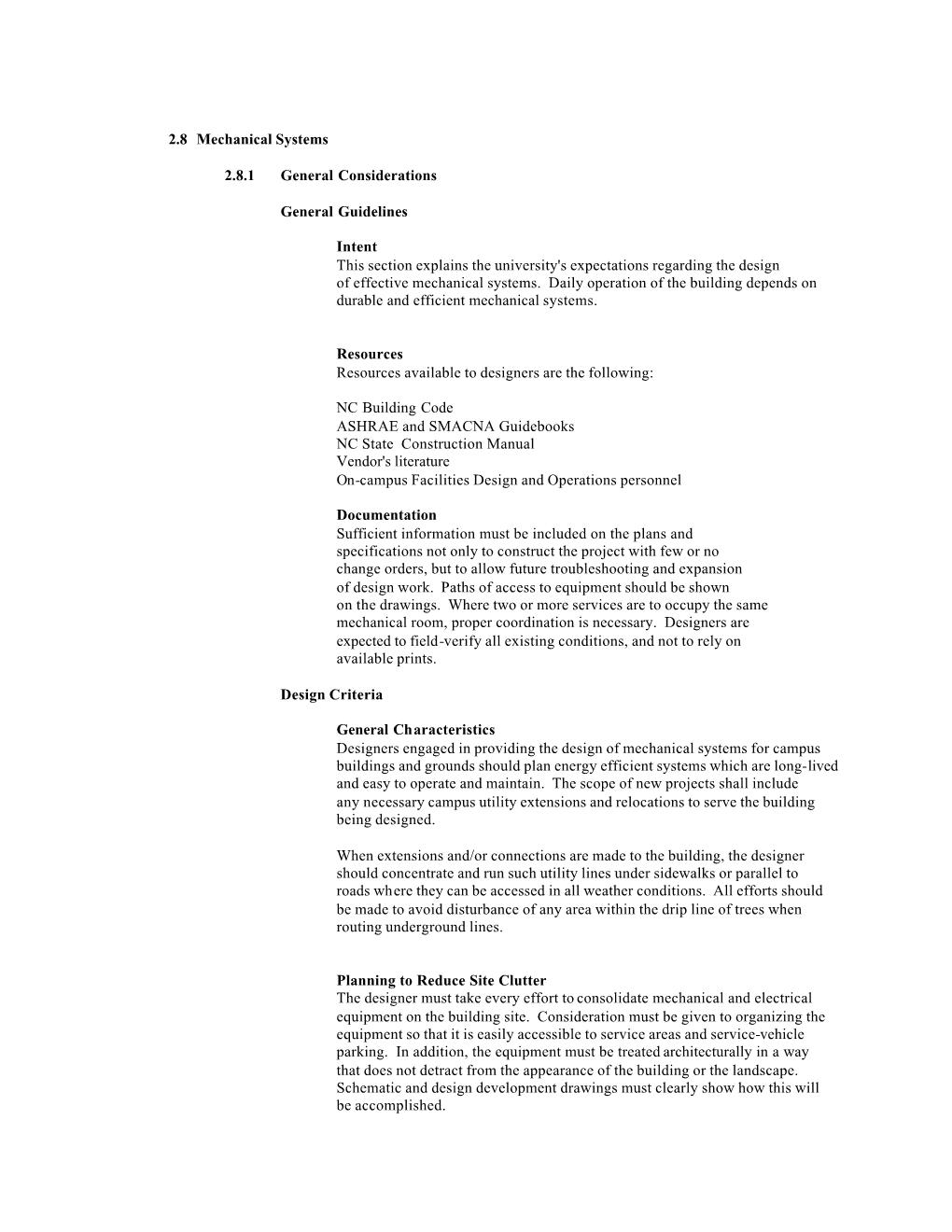 2.8 Mechanical Systems 2.8.1 General Considerations General