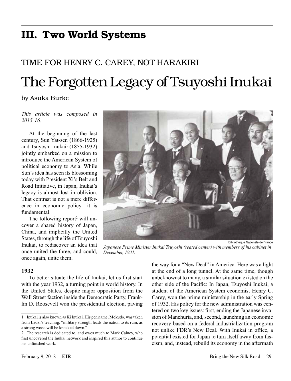 TIME for HENRY C. CAREY, NOT HARAKIRI the Forgotten Legacy of Tsuyoshi Inukai by Asuka Burke