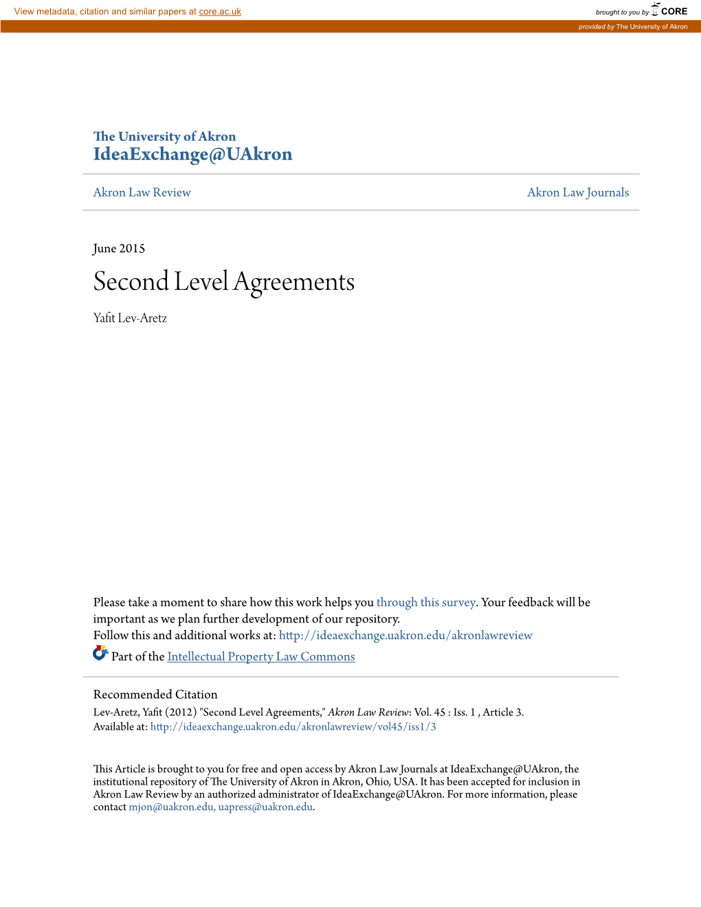 Second Level Agreements Yafit Lev-Aretz