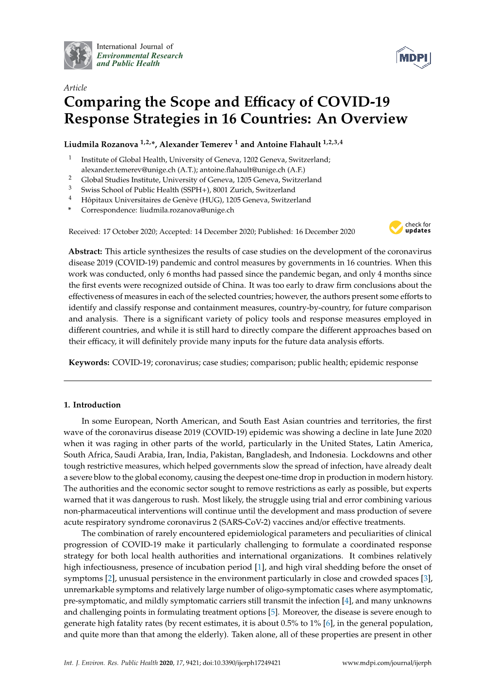 Comparing the Scope and Efficacy of COVID-19 Response Strategies In