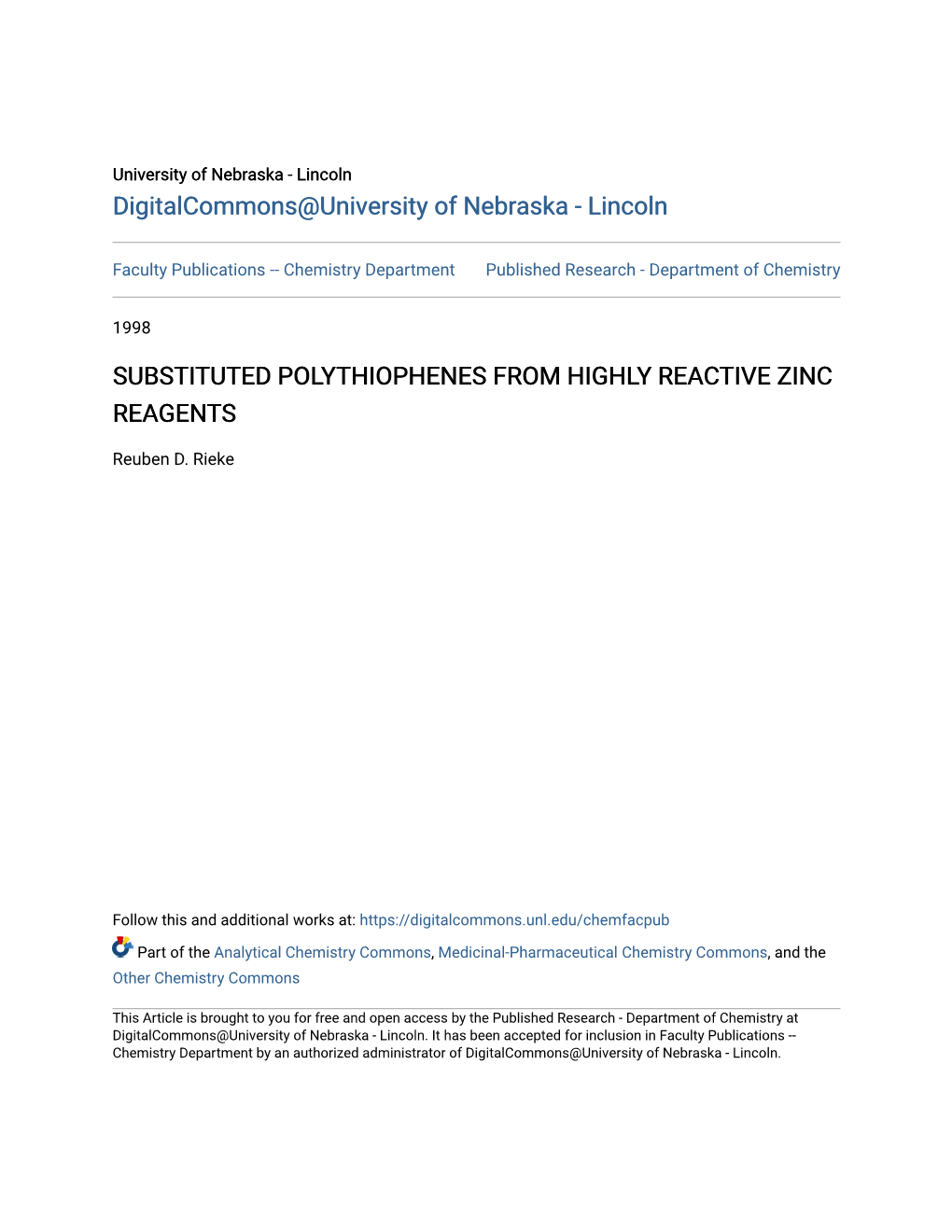 Substituted Polythiophenes from Highly Reactive Zinc Reagents