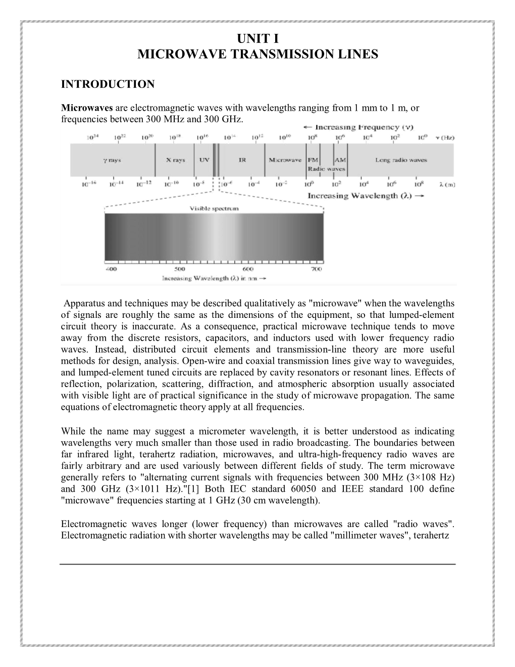 Unit I Microwave Transmission Lines