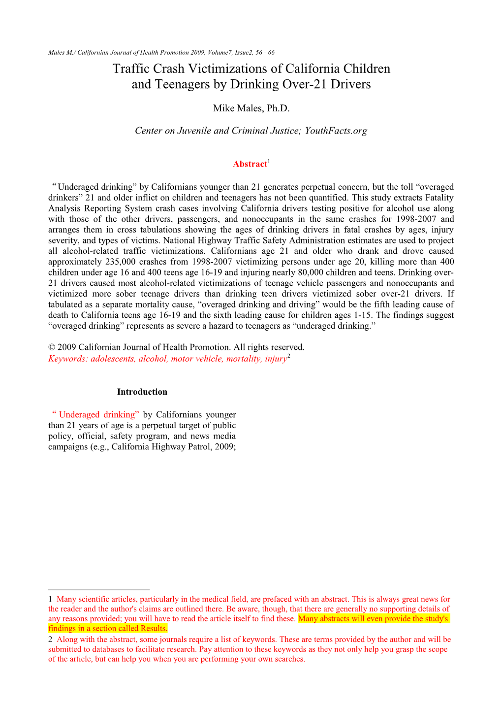 Males M./ Californian Journal of Health Promotion 2009, Volume7, Issue2, 56 - 66